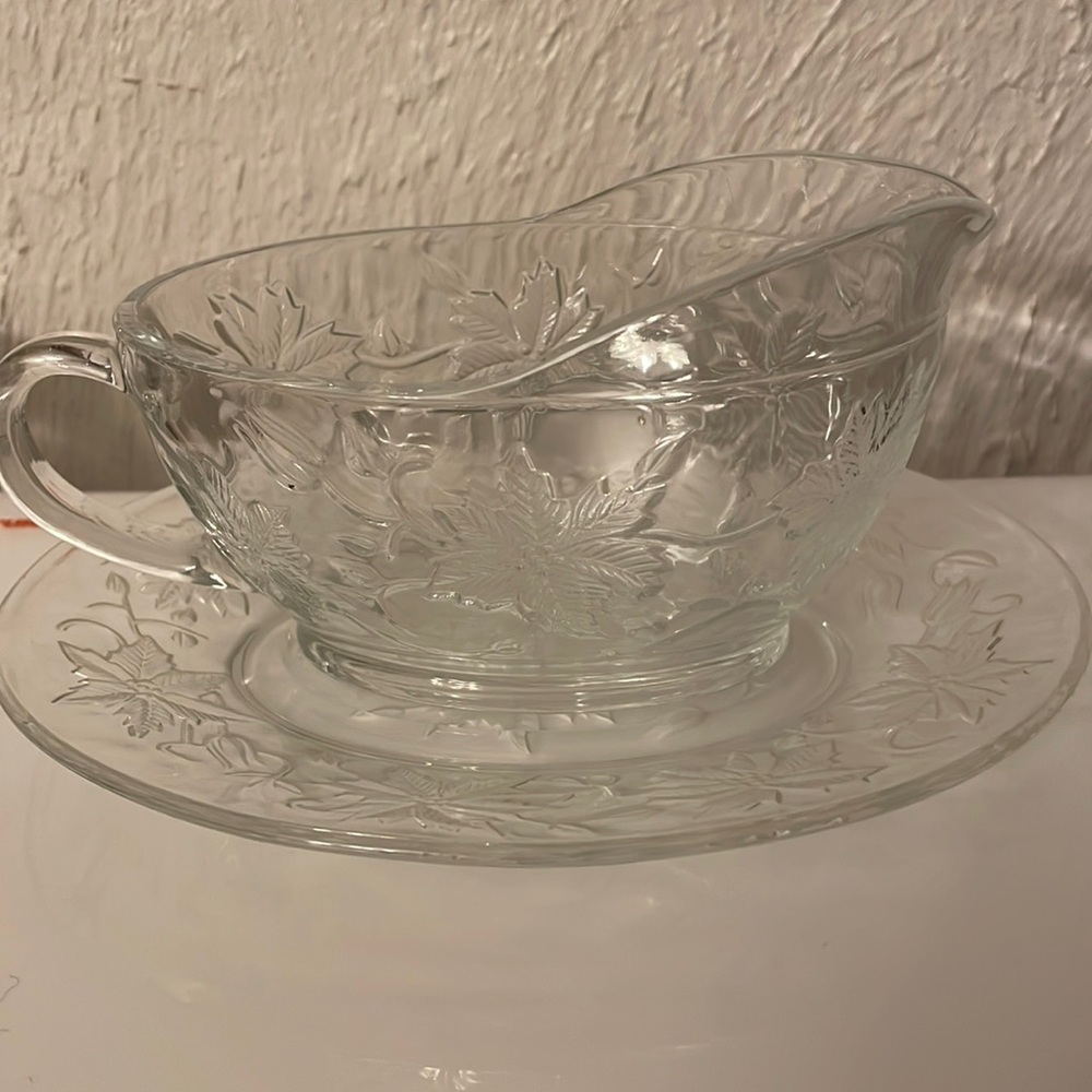 PRINCESS HOUSE FANTASIA GRAVY BOAT WITH TRAY, Poinsettia pattern. $89